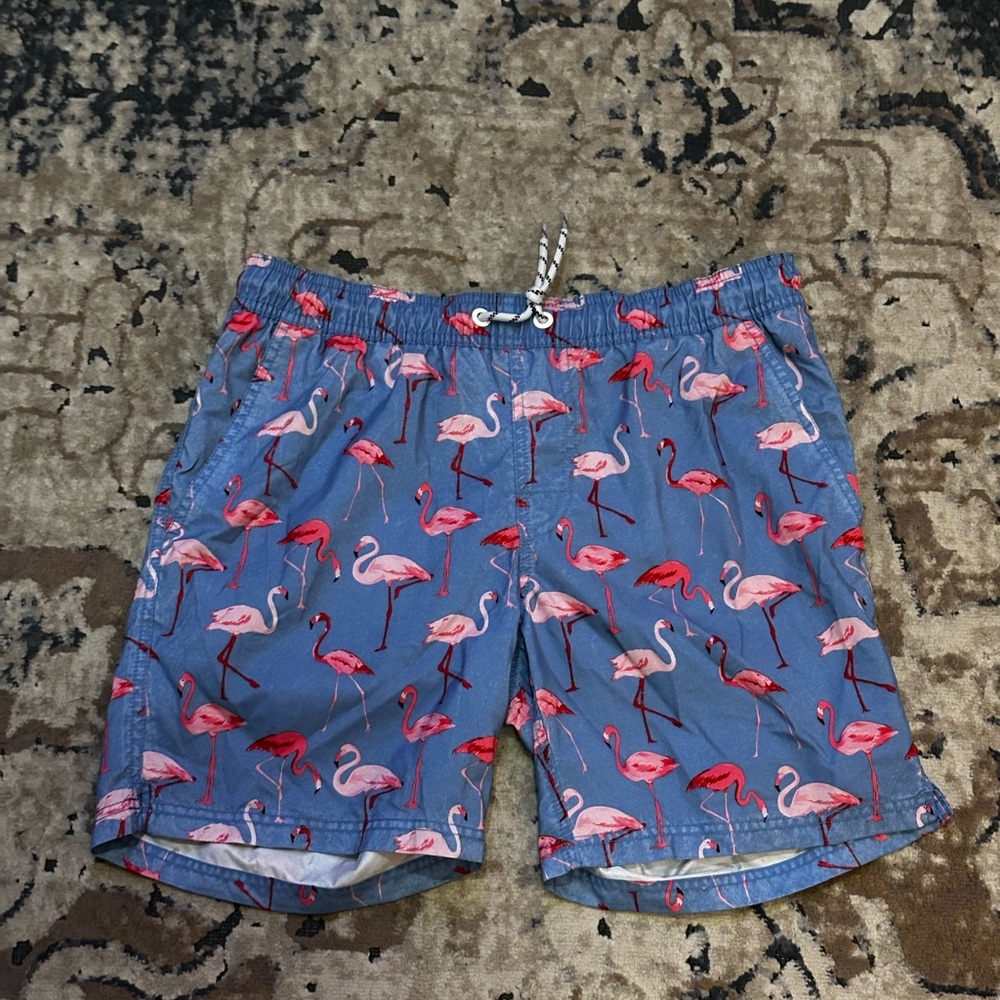 Blue Flamingo Print Swim Shorts